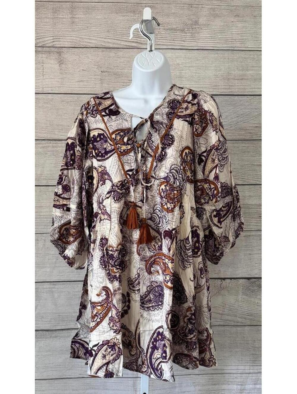 Band of the Free Lyonnette Paisley Boho Long Sleeve Mini Dress Size XS